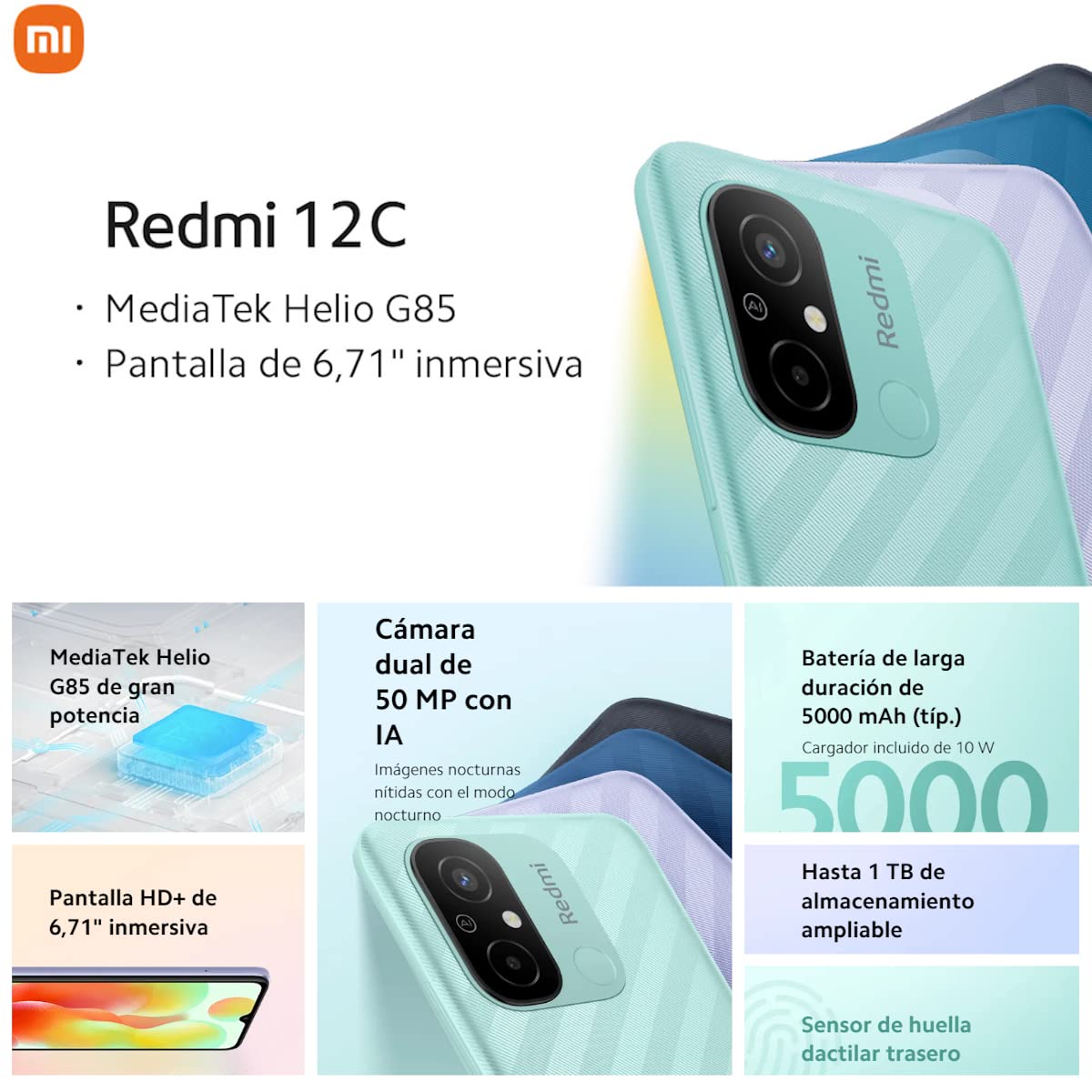 Xiaomi Redmi 12C Smartphone, 4 + 128 GB, 6.71 Inch Display HD+ Dot